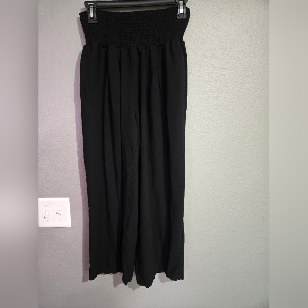 Smocked Waist Linen Blend Flowy Pants Size Medium